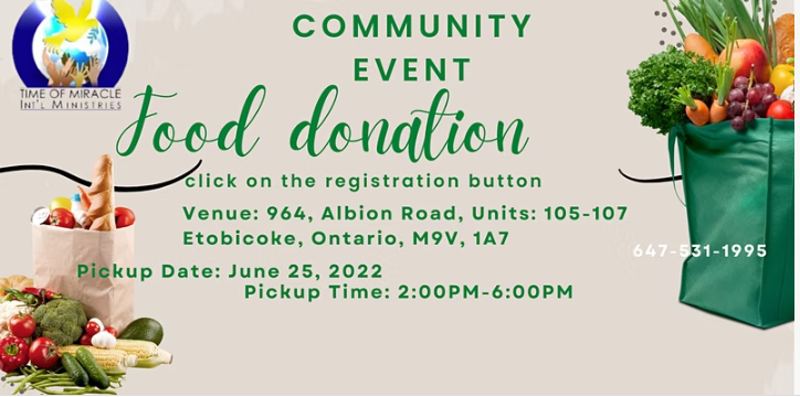 Time of Miracle International Ministry Free Groceries (Giveaway) 1 ticket per family